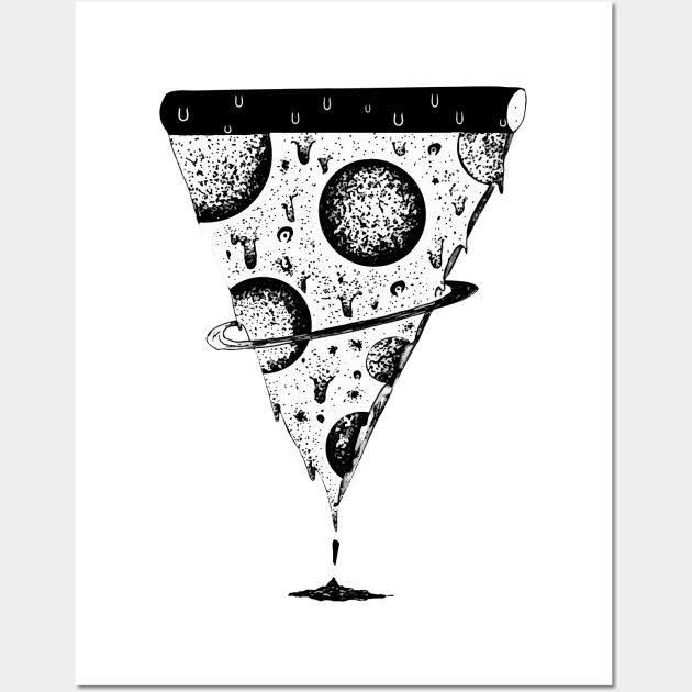 galaxy space pizza melting black and white illustration by shoosh Wall Art by Shoosh